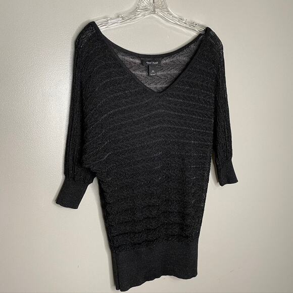 Women's White House Black Market V Neck Short Sleeve Open Knit Sweater Black XS - Picture 2 of 8